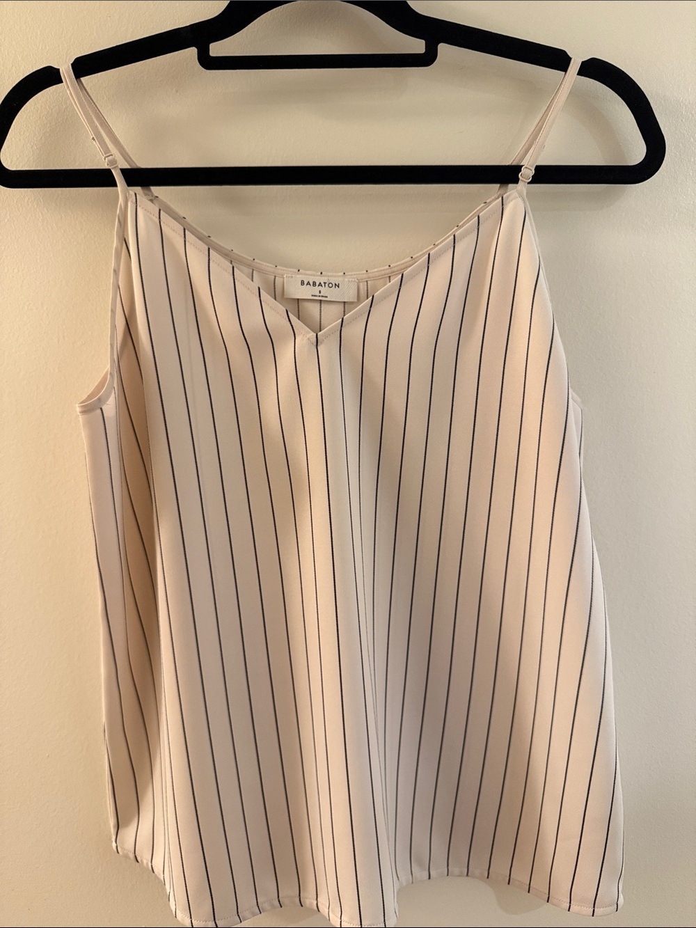 Babaton Striped V-Neck Spaghetti Strap Cami in Creamy White and Navy